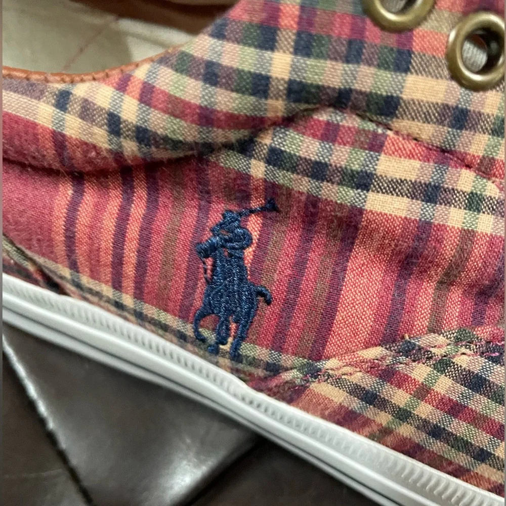 Polo by Ralph Lauren Plaid Sneakers - Burgundy and Navy - Picture 2 of 5
